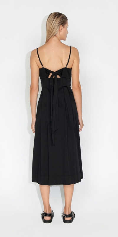 Dresses | Organic Cotton Tie Back Midi Dress | 990 Black