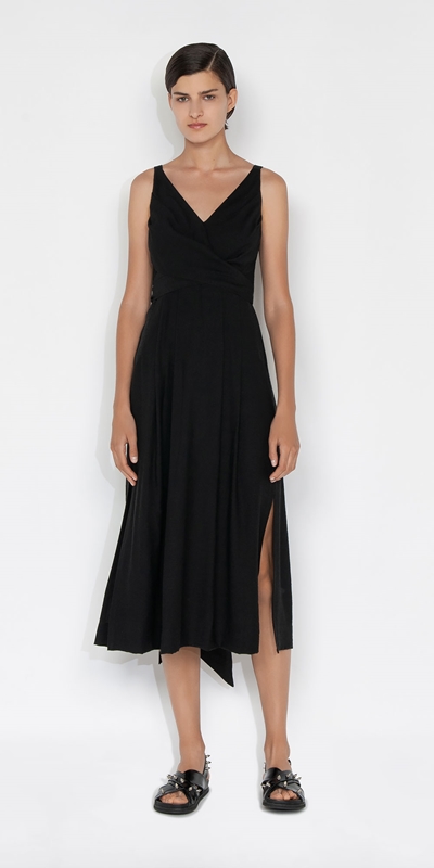 Dresses | Wrap Front Midi Dress | 990 Black