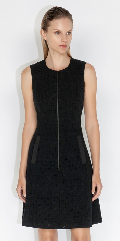 Dresses  | Cotton Broderie Zip Front Dress | 990 Black