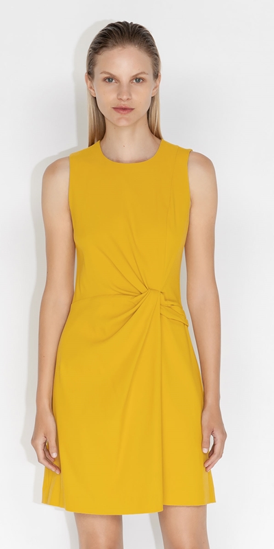 Dresses  | Stretch Faille Draped Waist Dress | 320 Chartreuse