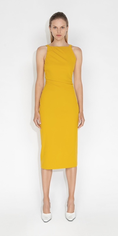 Dresses | Stretch Faille Ruched Dress | 320 Chartreuse
