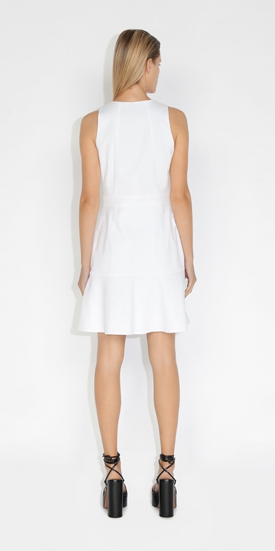 Dresses | Honeycomb Cotton Zip Front Dress | 100 White