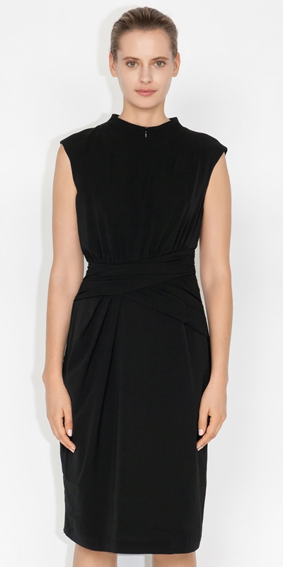 Cue Cares - Sustainable  | Recycled Georgette Draped Waist Dress | 990 Black