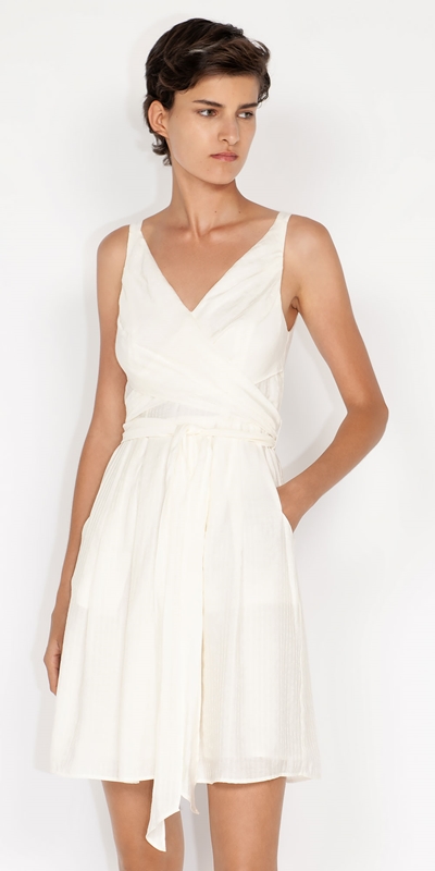 Dresses  | Stripe Wrap Front Dress | 110 Off White