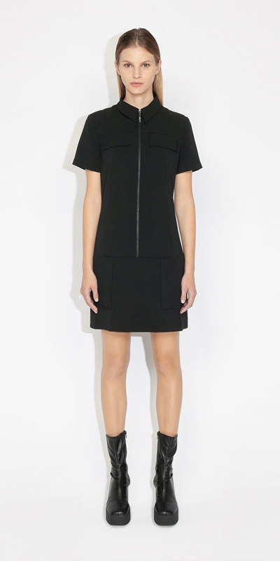 Cue Cares - Sustainable | Zip Front A-Line Dress | 990 Black