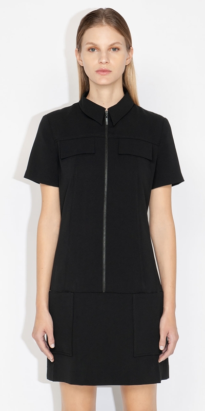 Cue Cares - Sustainable  | Zip Front A-Line Dress | 990 Black