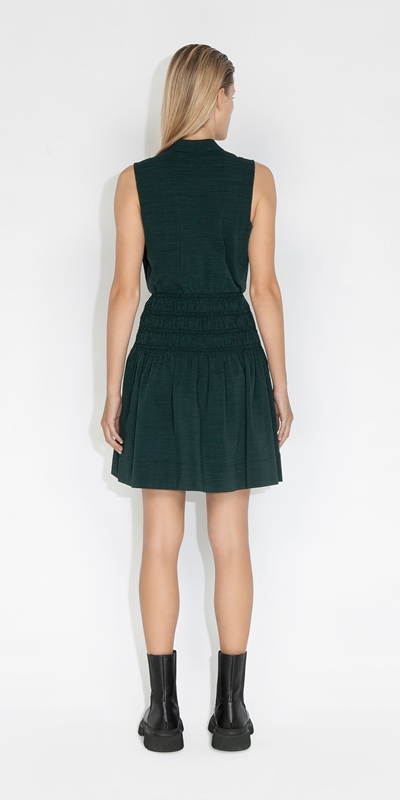 Dresses | Gingham Shirred Waist Dress | 337 Deep Green