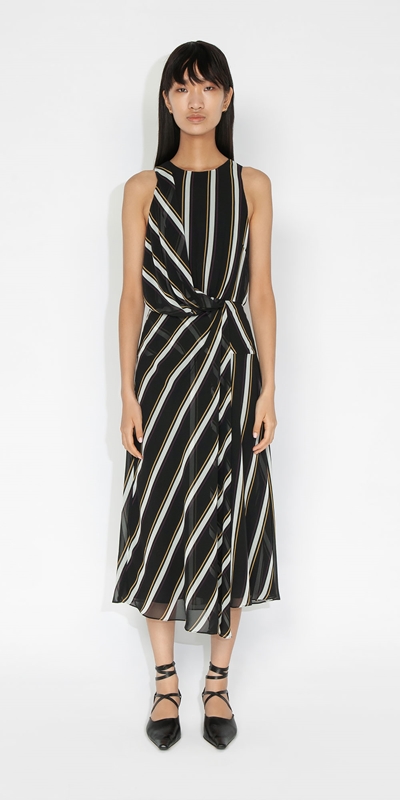 Cue Cares - Sustainable | Citron Stripe Draped Dress | 990 Black