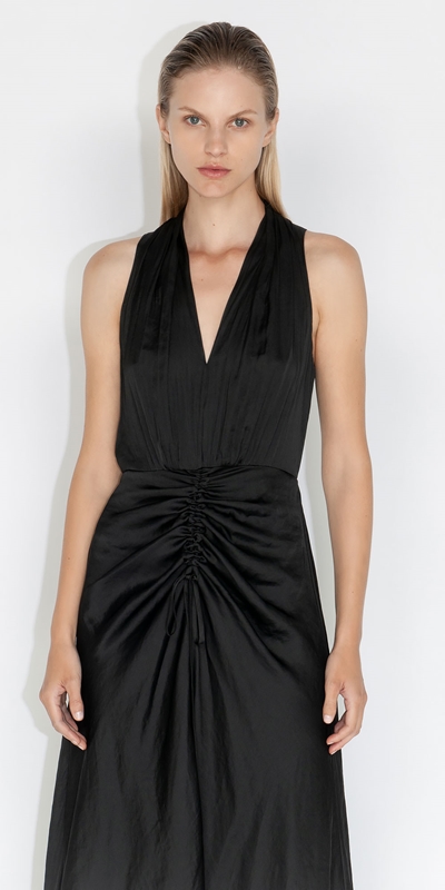 Sale  | Satin Ruched Front Dress | 990 Black