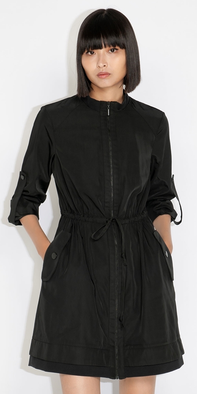 Cue Cares - Sustainable  | Tech Bomber Dress | 990 Black