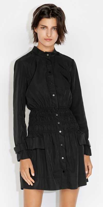 Dresses  | Tech Twill Shirred Waist Dress | 990 Black