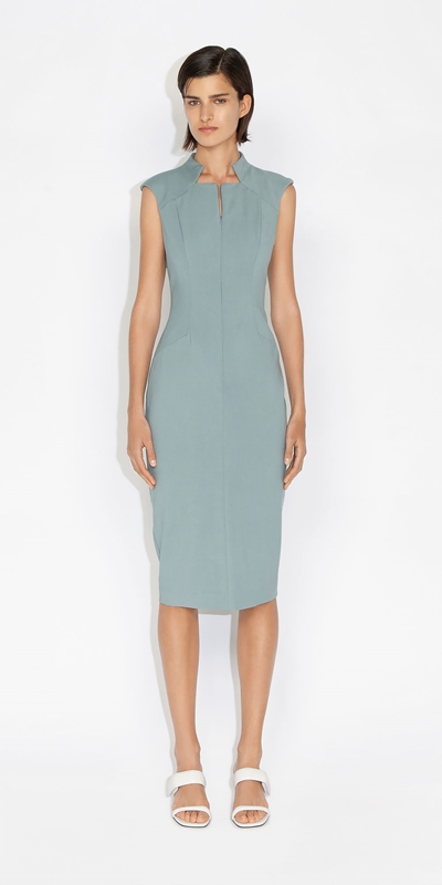 Cue Cares - Sustainable | Double Twill Pencil Dress | 902 Mist