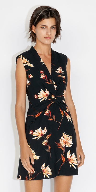 Dresses  | Fire Floral Twist Front Dress | 990 Black