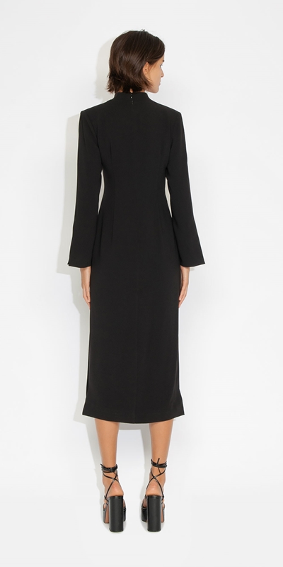 Dresses | Twist Front Midi Dress | 990 Black