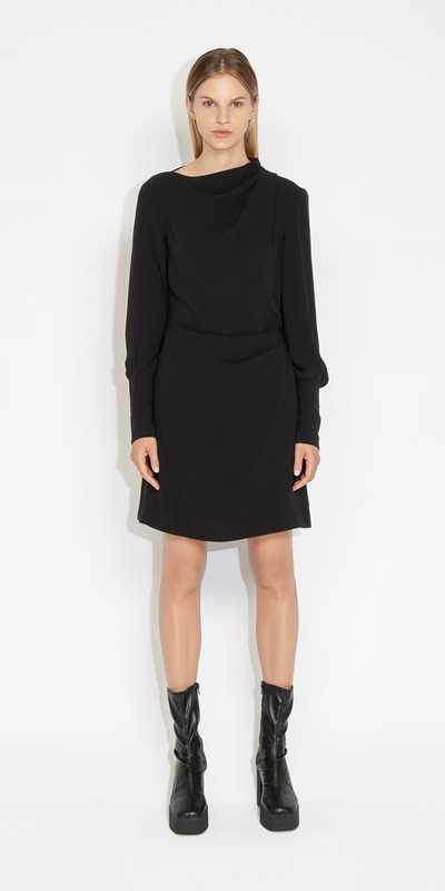 Sale | Tuck Neck Mini Dress | 990 Black
