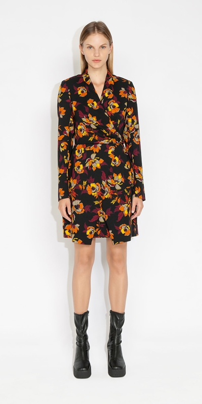 Sale | Autumn Floral Blazer Dress | 990 Black