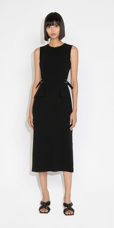Sale | Waist Tab Midi Dress | 990 Black