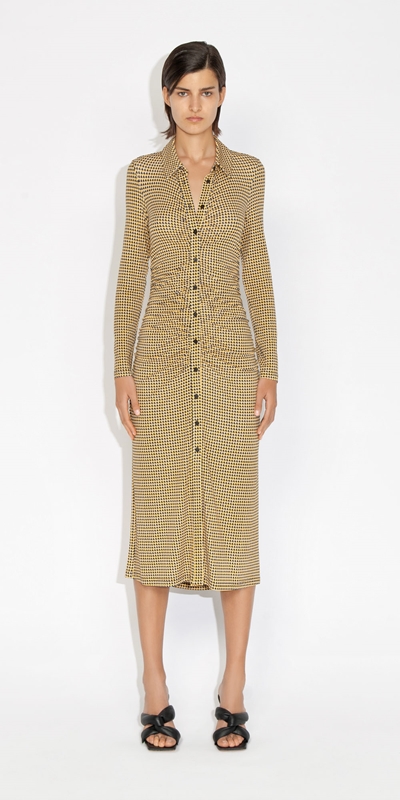 Sale | Jersey Houndstooth Shirt Dress | 210 Yellow