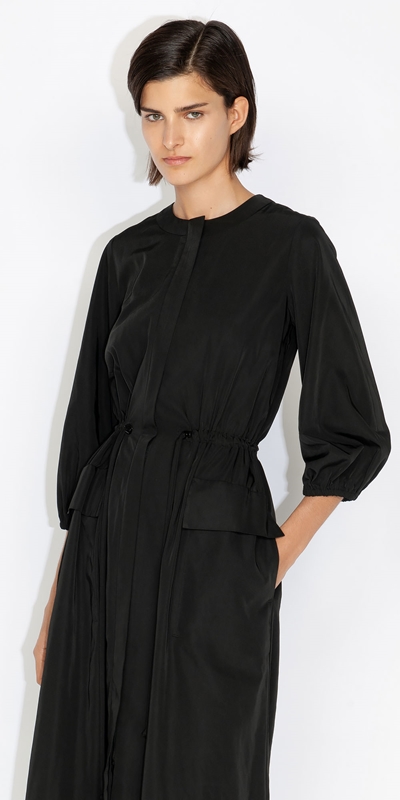 Cue Cares - Sustainable  | Drawstring Parka Dress | 990 Black
