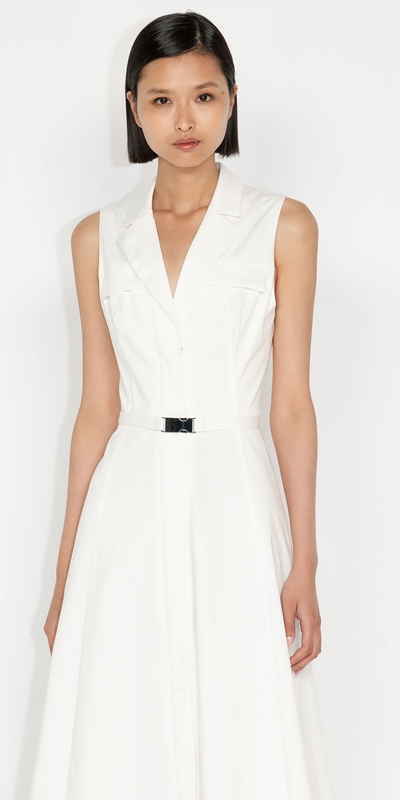 Dresses  | Cotton Utility Midi Dress | 110 Off White