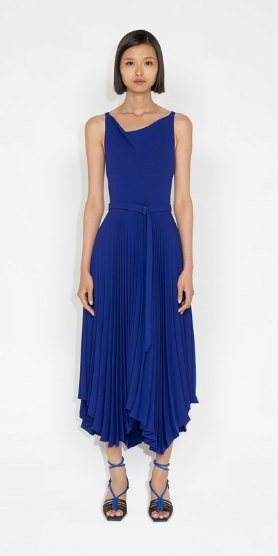 Sale | Cobalt Pleated Midi Dress | 571 Ultra Violet