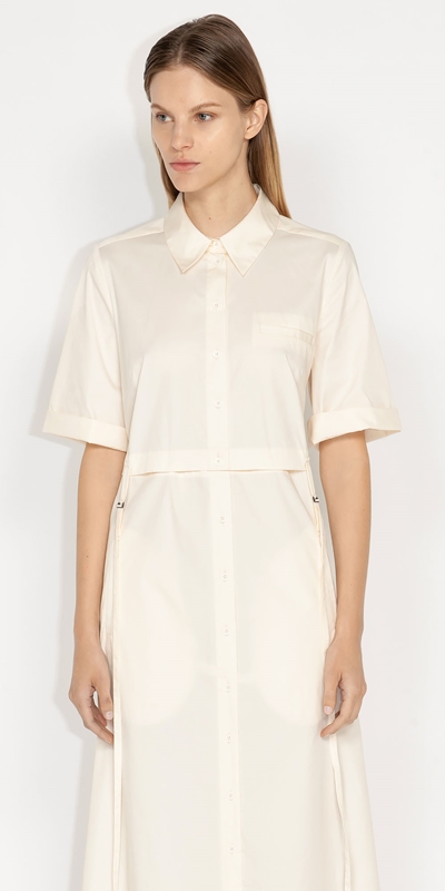 Dresses  | Cotton Nylon Deconstructed Shirt Dress | 104 Ecru