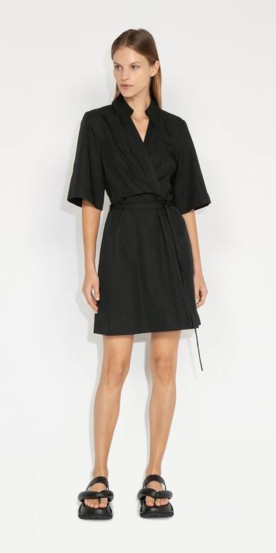 Sale | Wrap Front Shirt Dress | 990 Black