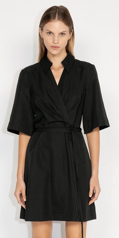 Sale  | Wrap Front Shirt Dress | 990 Black