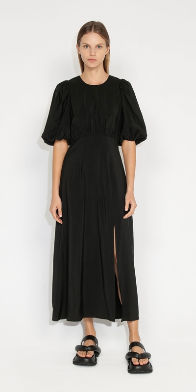 New Arrivals | Modern Crinkle Puff Sleeve Dress | 990 Black