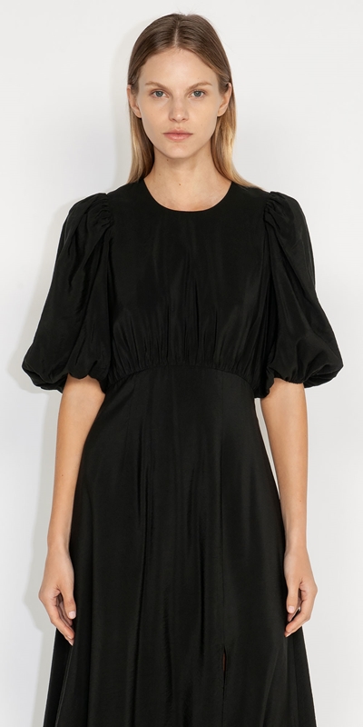 Dresses  | Modern Crinkle Puff Sleeve Dress | 990 Black