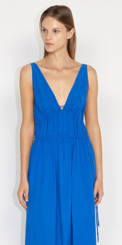Sale  | Deep V Neck Gathered Dress | 764 Lapis Blue