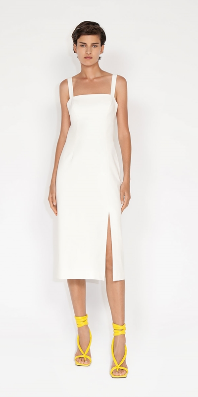 Dresses | Split Front Midi Dress | 110 Off White