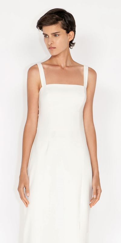 Dresses  | Split Front Midi Dress | 110 Off White