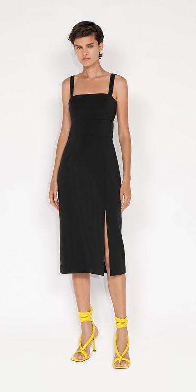 Sale | Split Front Midi Dress | 990 Black