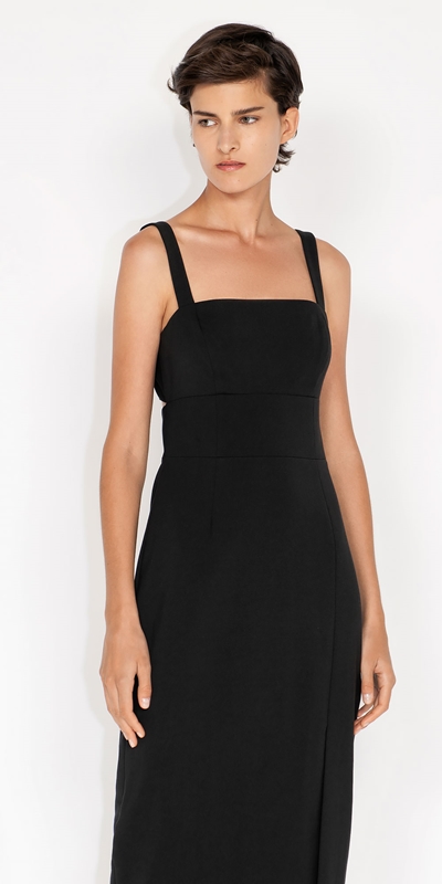 Dresses  | Split Front Midi Dress | 990 Black