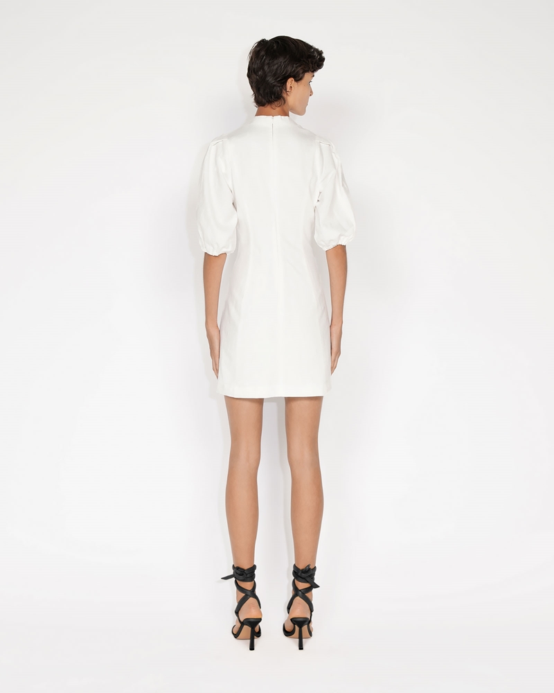 Dresses  | Cotton Linen Puff Sleeve Dress | 110 Off White