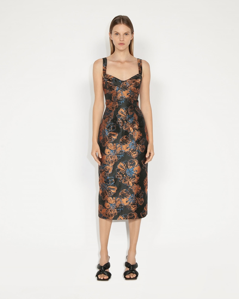 Dresses | Sketched Floral Jacquard Midi Dress | 226 Copper
