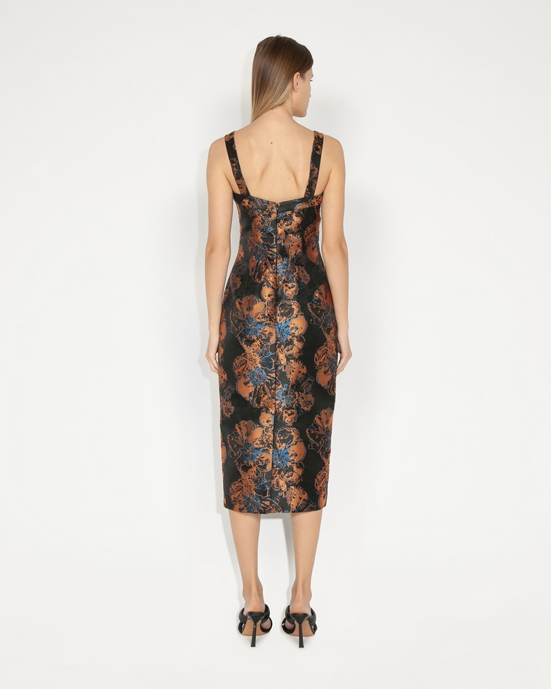 Dresses  | Sketched Floral Jacquard Midi Dress | 226 Copper