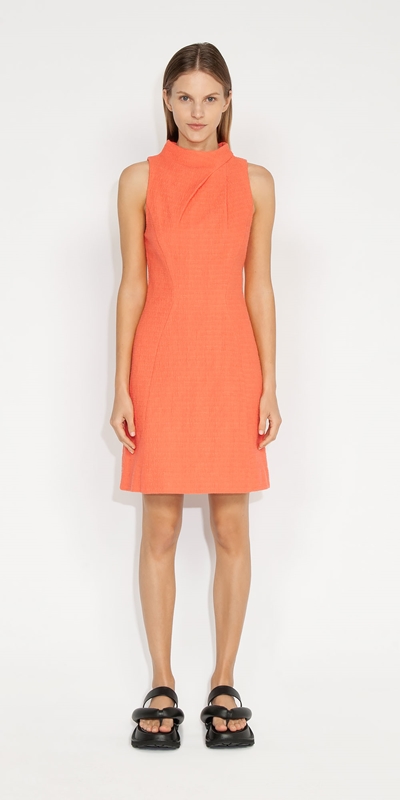 Wear to Work | Cotton Boucle Mini Dress | 528 Neon Melon