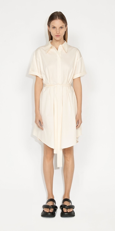 Sale | Cotton Nylon Shirt Dress | 104 Ecru