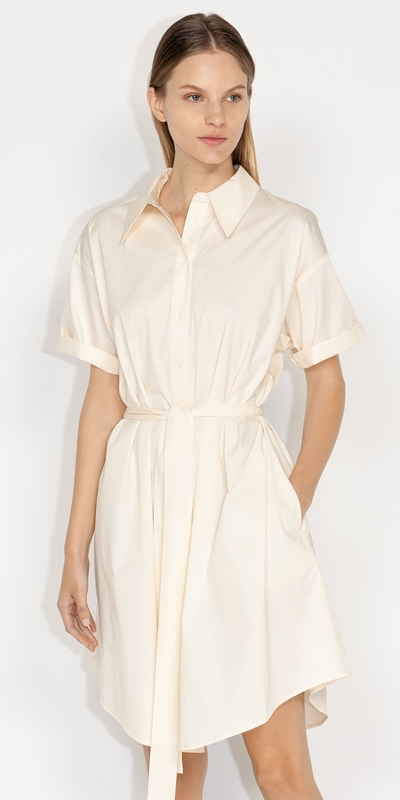 Sale  | Cotton Nylon Shirt Dress | 104 Ecru