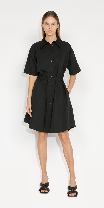 Sale | Belted Shirt Dress | 990 Black
