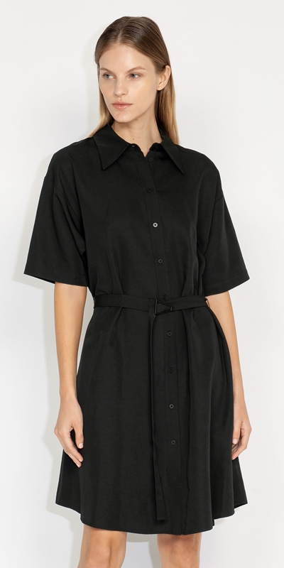 Sale  | Belted Shirt Dress | 990 Black