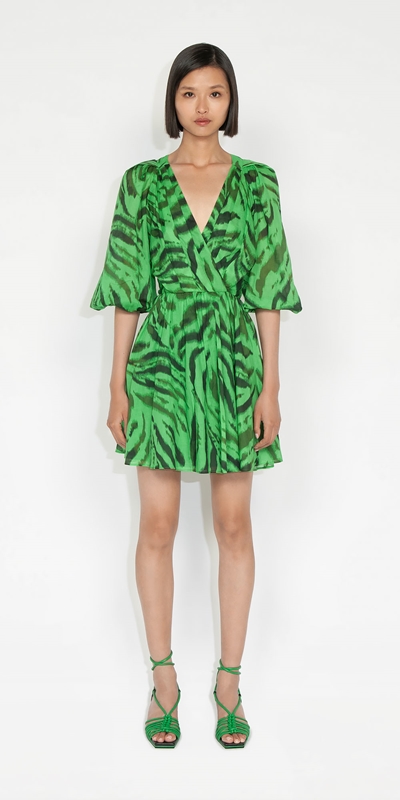 Dresses | Neon Tiger Voile Mini Dress | 309 Lime
