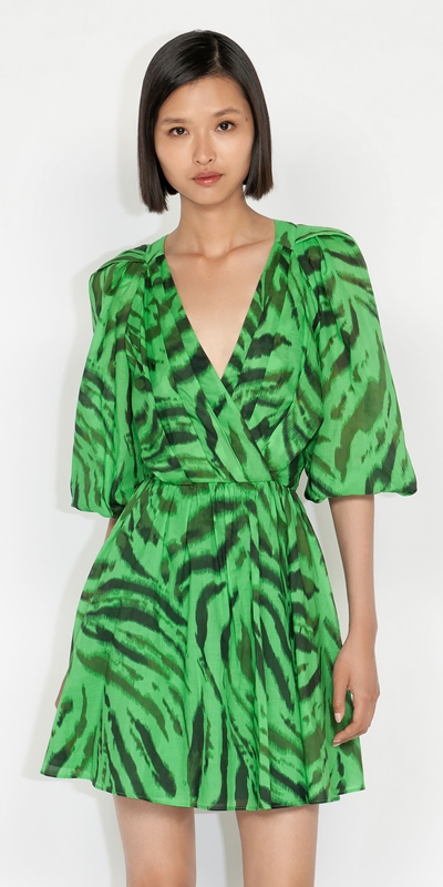 Sale  | Neon Tiger Voile Mini Dress | 309 Lime