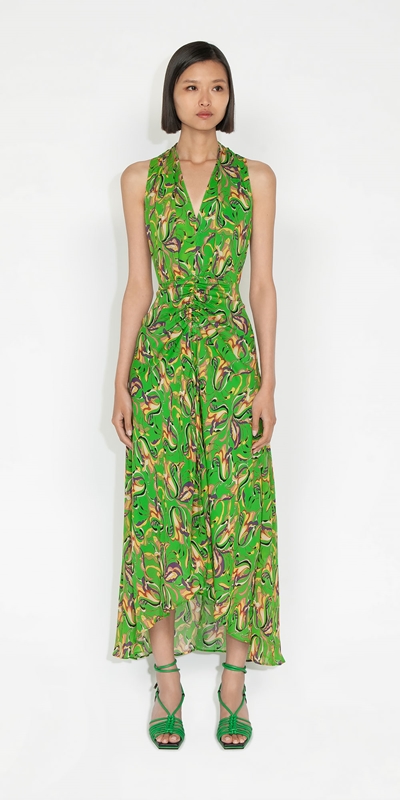 Cue Cares - Sustainable | Mod Floral Ruched Front Dress | 309 Lime