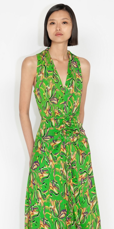 Cue Cares - Sustainable  | Mod Floral Ruched Front Dress | 309 Lime