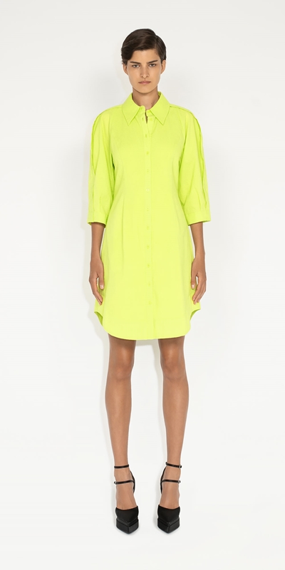 Cue Cares - Sustainable | Organic Cotton Shirt Dress | 375 Ultra Lime