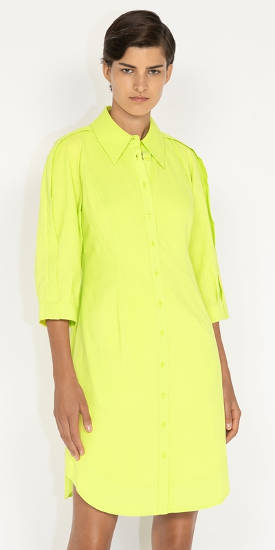 Cue Cares - Sustainable  | Organic Cotton Shirt Dress | 375 Ultra Lime