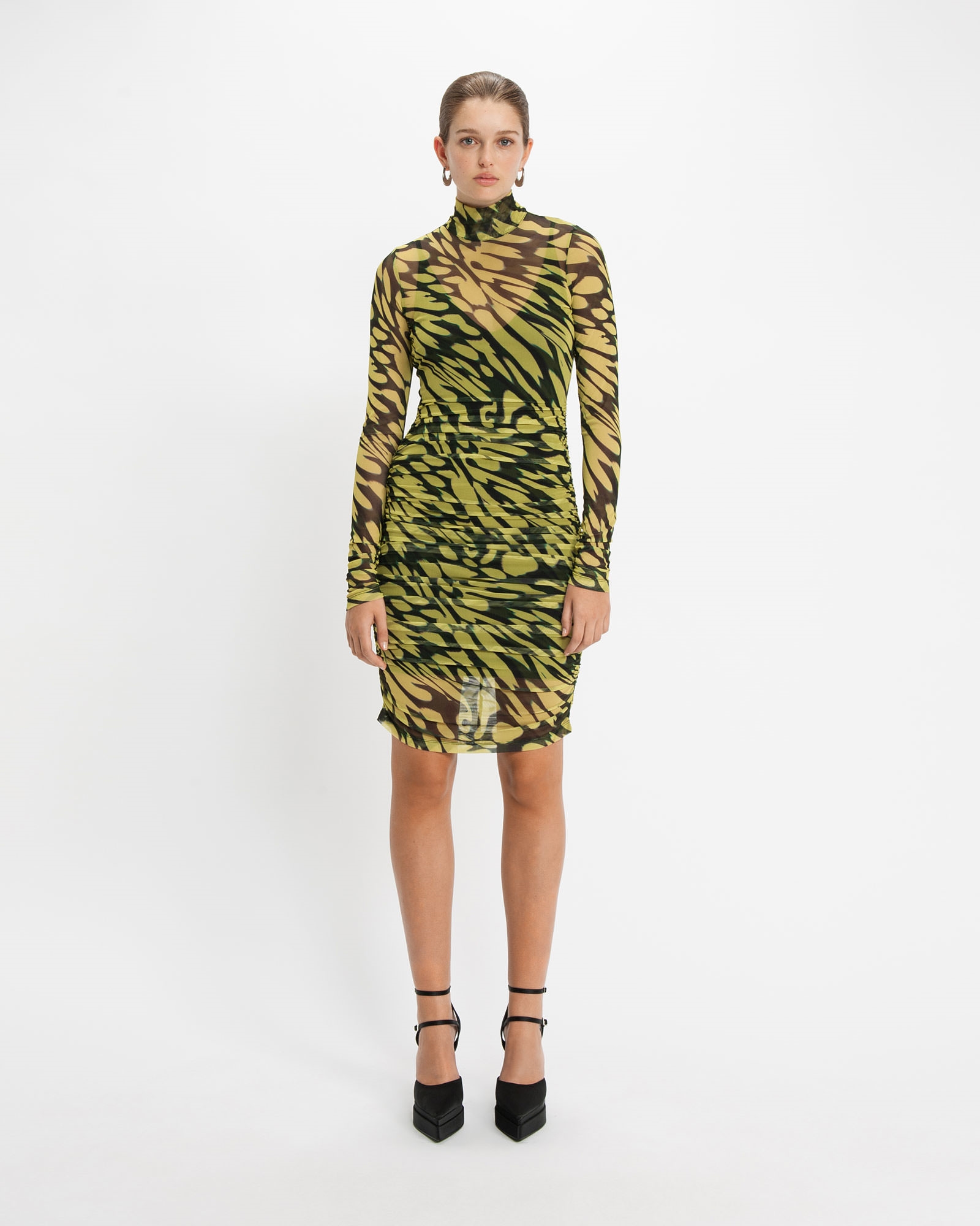 Dresses | Butterfly High Neck Ruched Dress | 375 Ultra Lime